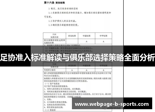 足协准入标准解读与俱乐部选择策略全面分析 足协准入标准解读与俱乐部选择策略全面分析