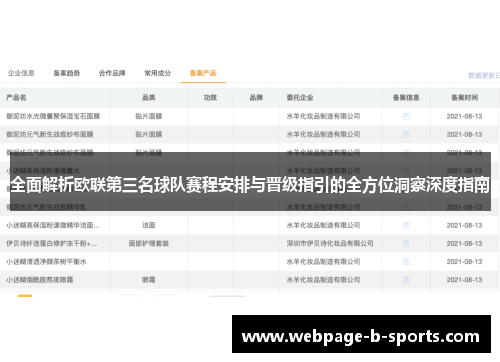 全面解析欧联第三名球队赛程安排与晋级指引的全方位洞察深度指南