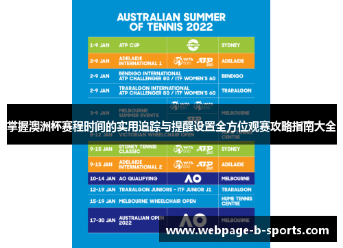 掌握澳洲杯赛程时间的实用追踪与提醒设置全方位观赛攻略指南大全 掌握澳洲杯赛程时间的实用追踪与提醒设置全方位观赛攻略指南大全